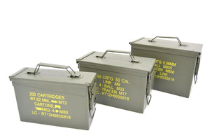 NATO 50Cal Ammo Box Army Storage Ammunition Surplus Issue Tin Tool Metal 3 Sizes