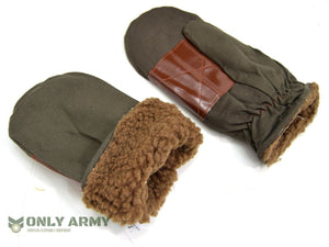 1960s Czech Army Cold Weather Mittens Fur Lined Winter Gloves Mits New Old Stock