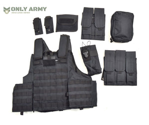 British Army SAS SF Style Complete MOLLE Combat Vest With Pouches Black Airsoft