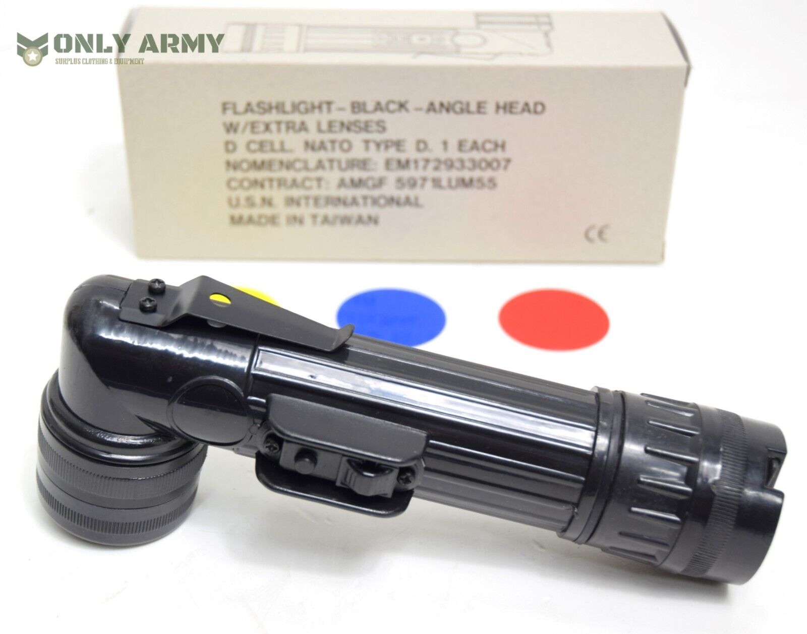 British Army BLACK Angle Torch Flashlight With Filters D Size Cadet Military NEW