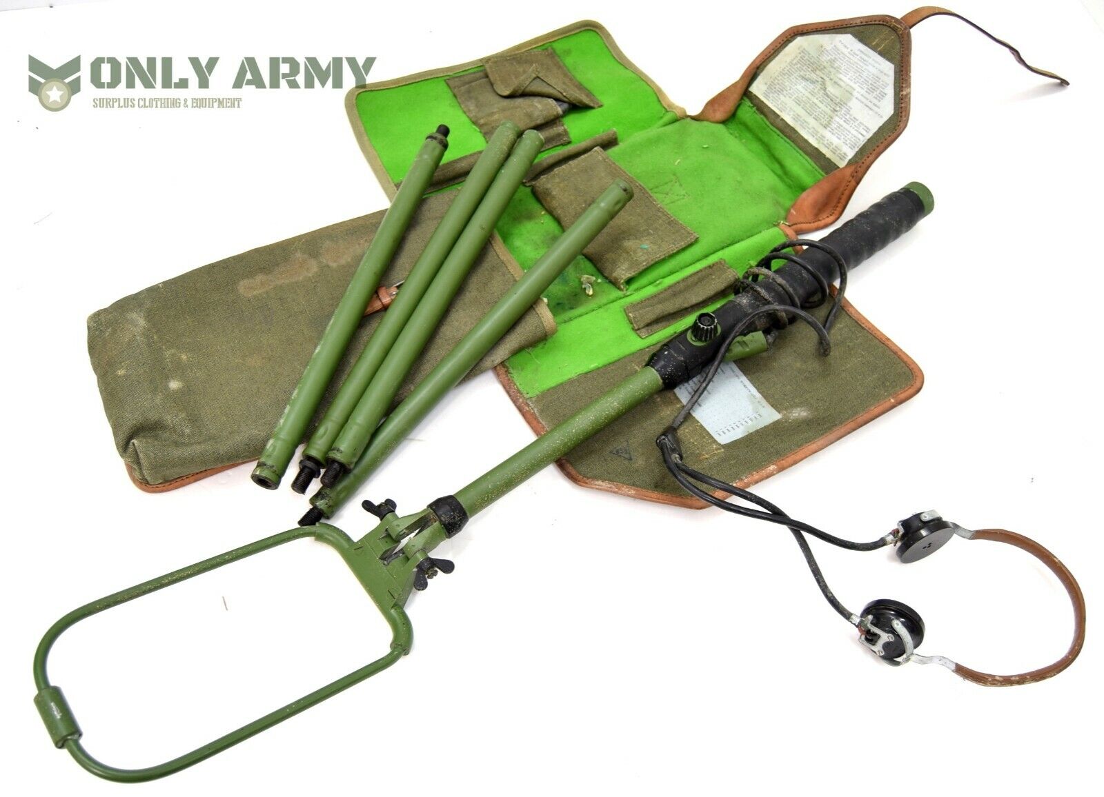 RARE Polish Army Metal / Mine Detector Set With Canvas Leather Pouch Detecting