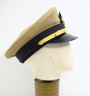 WW2 US Navy Officers Peak Cap Repro Dress Uniform Cap Military Army Tan Tropical