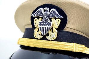 WW2 US Navy Officers Peak Cap Repro Dress Uniform Cap Military Army Tan Tropical
