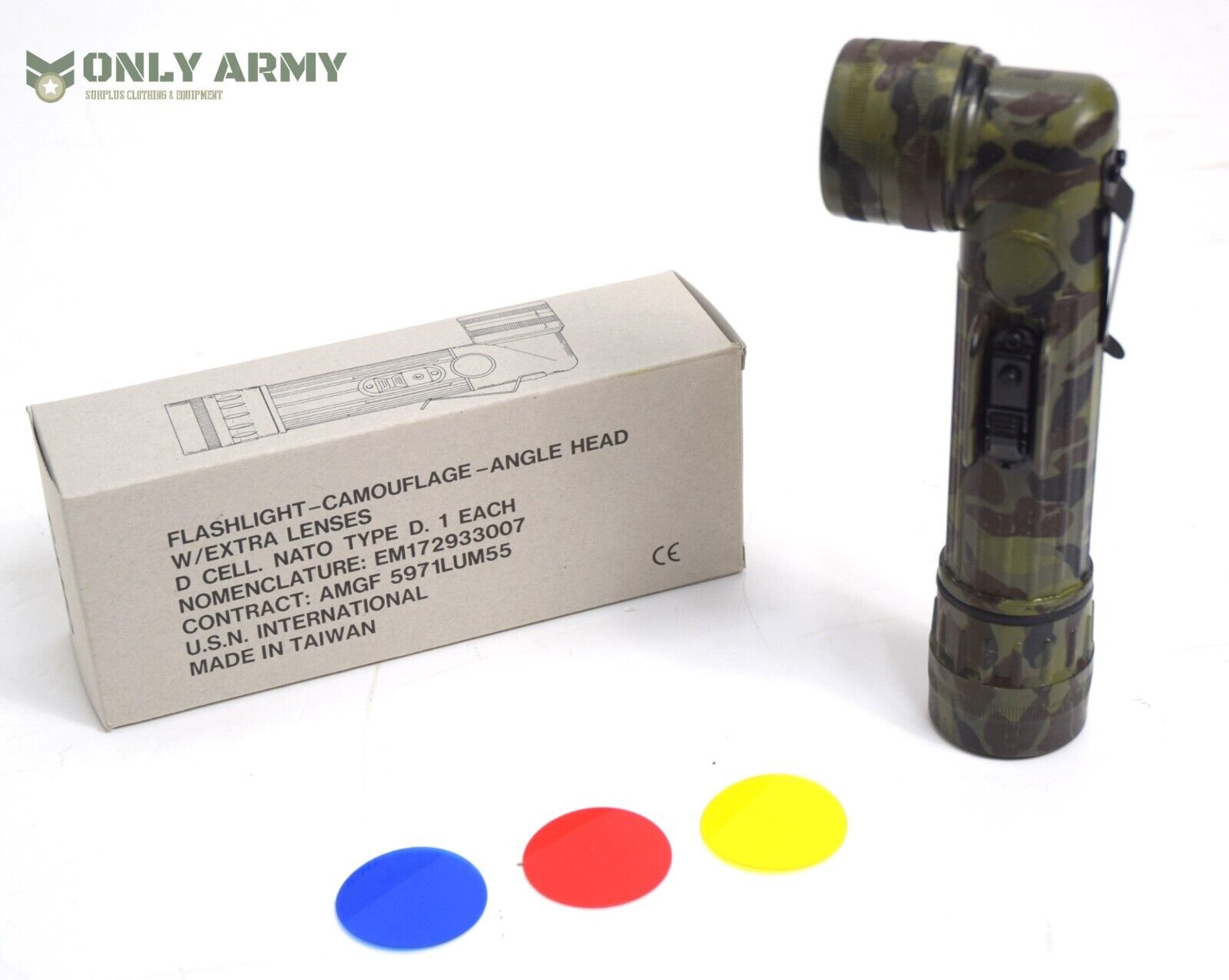 British Army CAMO Angle Torch Flashlight With Filters D Size Cadet Military
