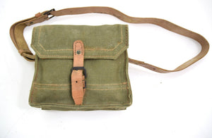 Vintage French Army Canvas Satchel With Leather Strap Ammo Magazine Mussete Bag