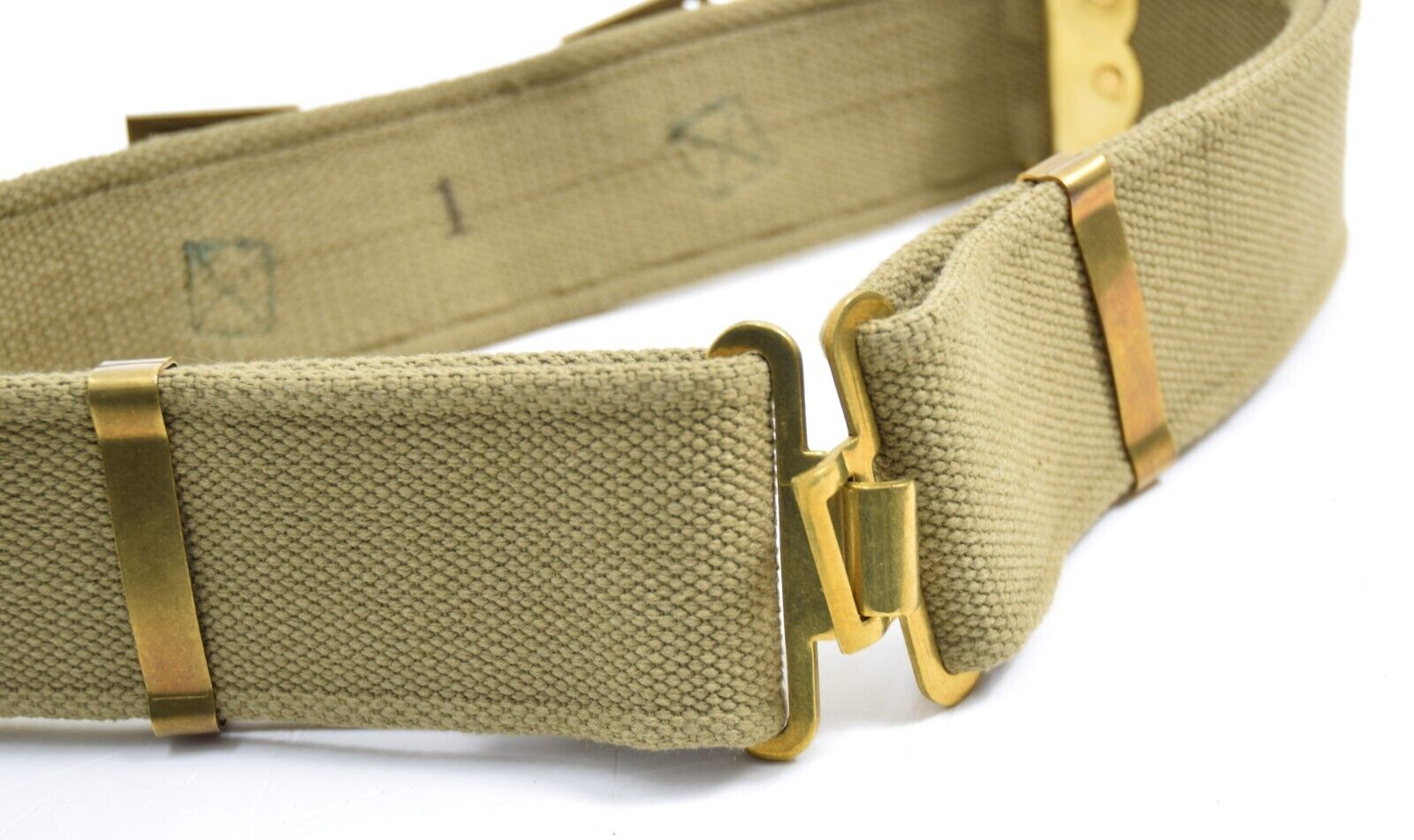 Original Italian Army M37 Canvas Belt With Brass Buckles WW2 1940s Issue Webbing