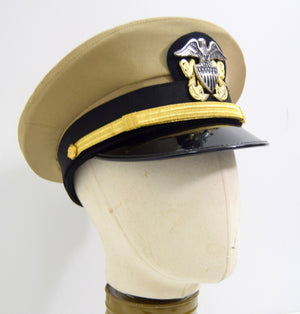 WW2 US Navy Officers Peak Cap Repro Dress Uniform Cap Military Army Tan Tropical