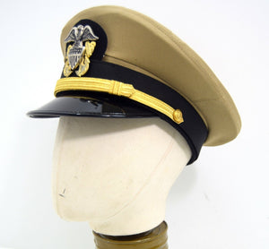 WW2 US Navy Officers Peak Cap Repro Dress Uniform Cap Military Army Tan Tropical