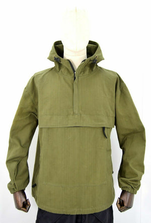Army Olive OD Smock Canvas Cotton Anorak Buffalo Top Hooded Jacket Thick Vintage