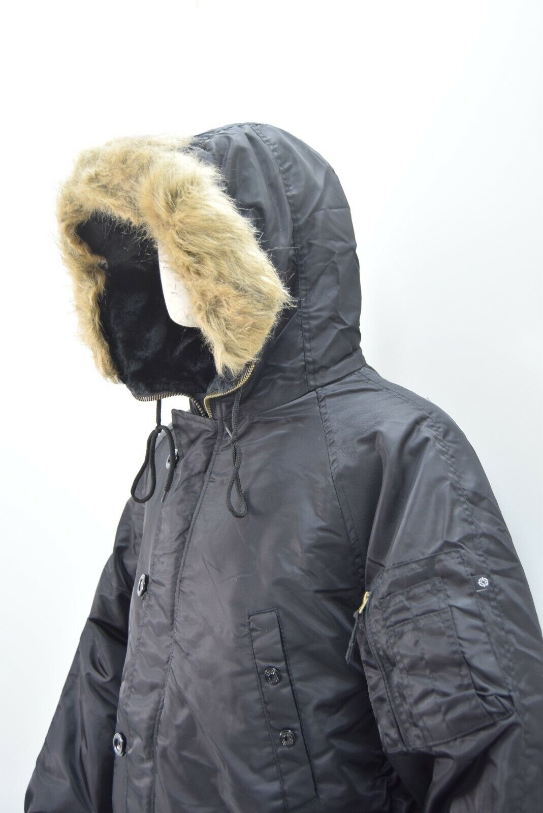 Black US Army N-3B EXTREME COLD WEATHER Parka Jacket Fur Hood Flight Winter ECW