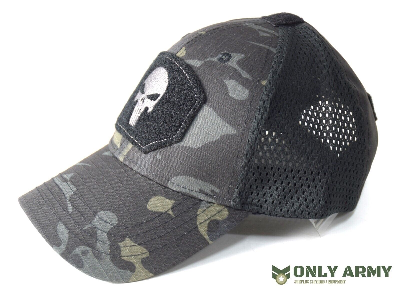 Black Camo PUNISHER Mesh Cap Panel Summer Hat Sniper Operators Baseball Skull