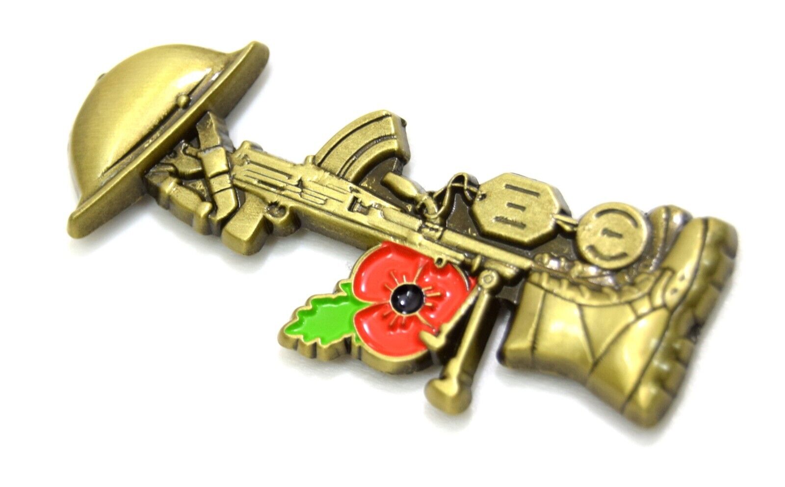 British Army Military Rifle Helmet Pin Badge WW2 Memorial Metal P0ppy Soldier
