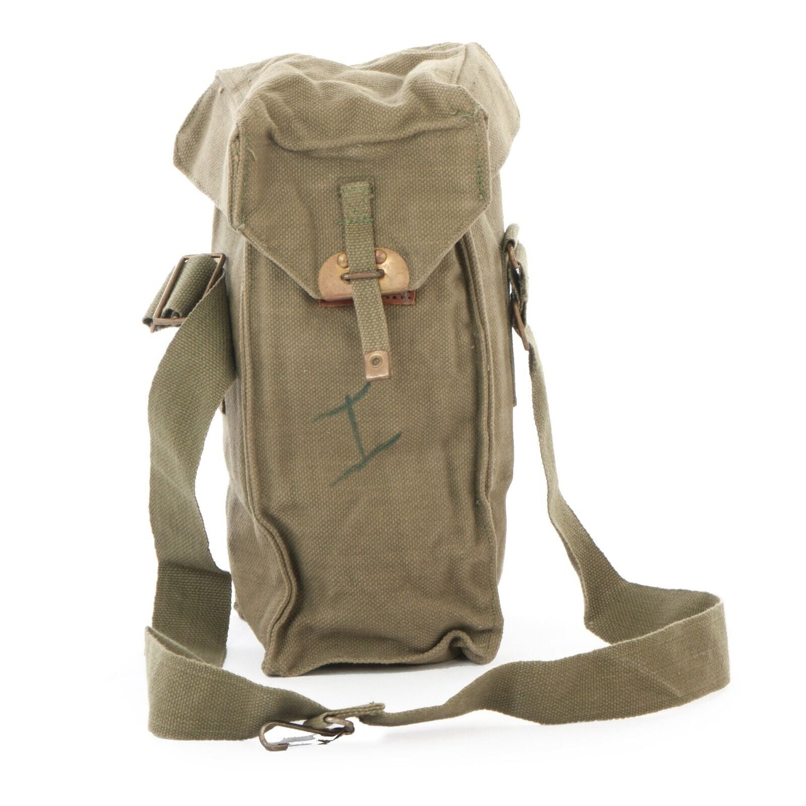 Vintage Belgian Army Canvas Bag Gas Mask Heavy Duty Webbing