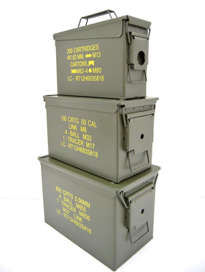 NATO 50Cal Ammo Box Army Storage Ammunition Surplus Issue Tin Tool Metal 3 Sizes