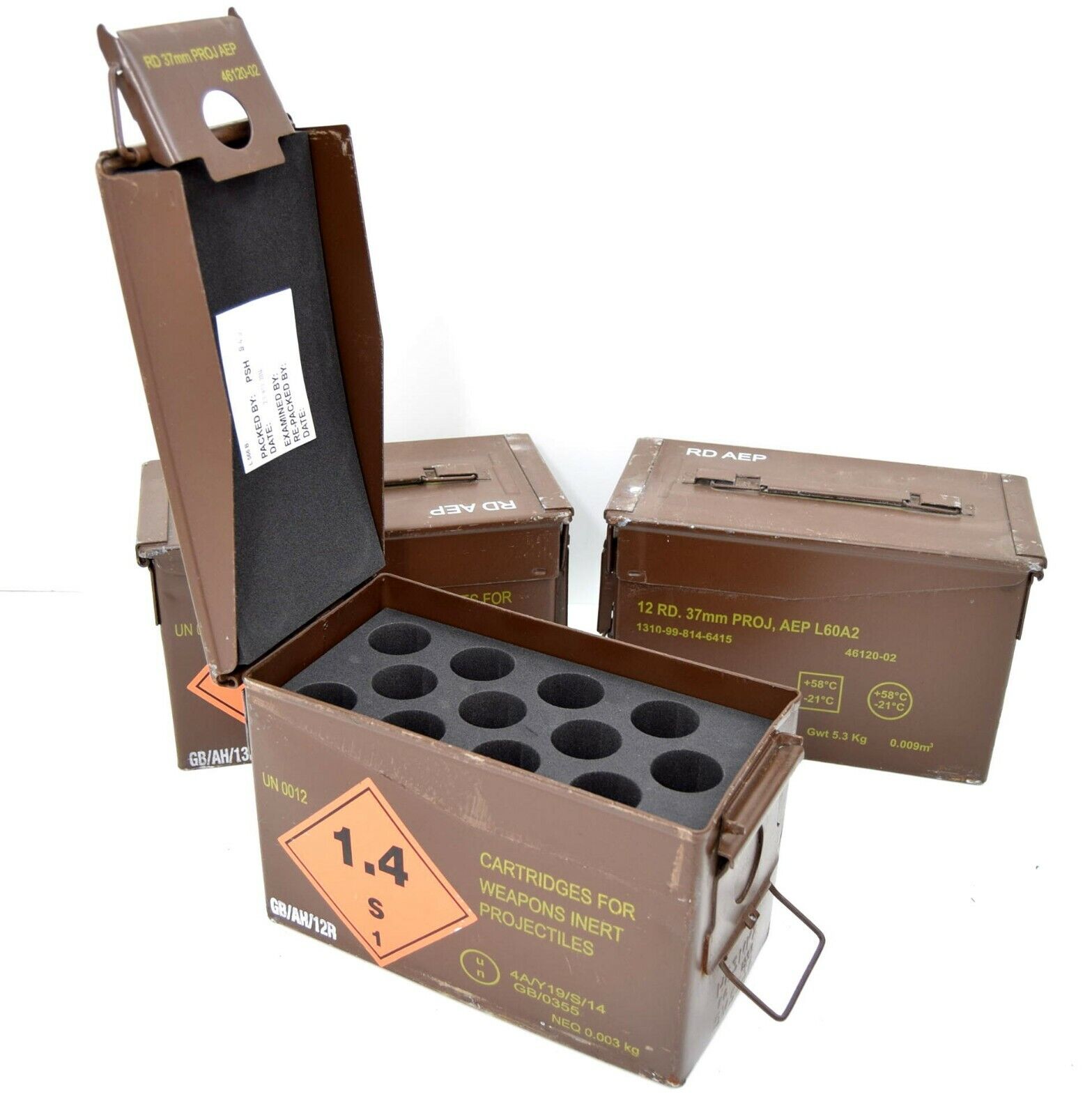 British Army 50 Cal Ammo Box 37MM Tool Box Metal Storage Brown Tin Surplus