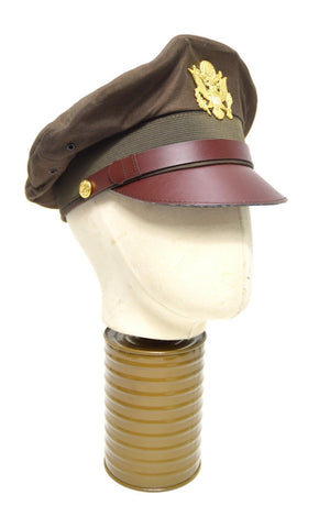Repro US Army WW2 Officers Peak Cap & Badge Brown WWII Replica Dress Uniform Hat