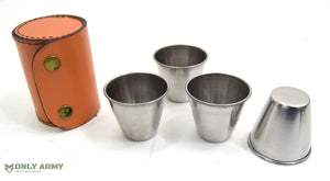 Vintage Stirrup Cups x4 Set With Leather Case Hunting Shooting Military Shot Cup