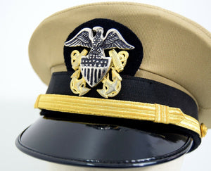 WW2 US Navy Officers Peak Cap Repro Dress Uniform Cap Military Army Tan Tropical