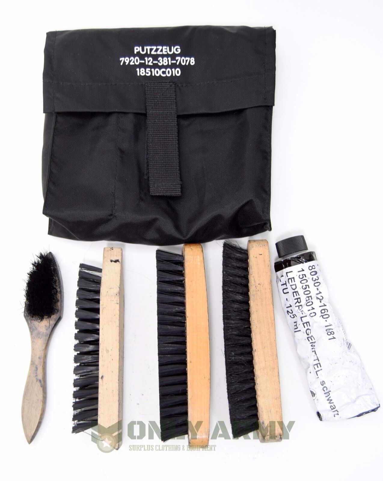 German Army Boot Cleaning Kit With Brushes + Pouch Black Cadet Military Boots