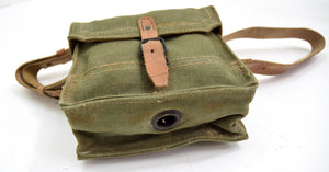 Vintage French Army Canvas Satchel With Leather Strap Ammo Magazine Mussete Bag