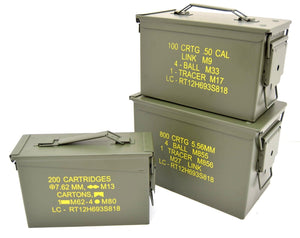 NATO 50Cal Ammo Box Army Storage Ammunition Surplus Issue Tin Tool Metal 3 Sizes