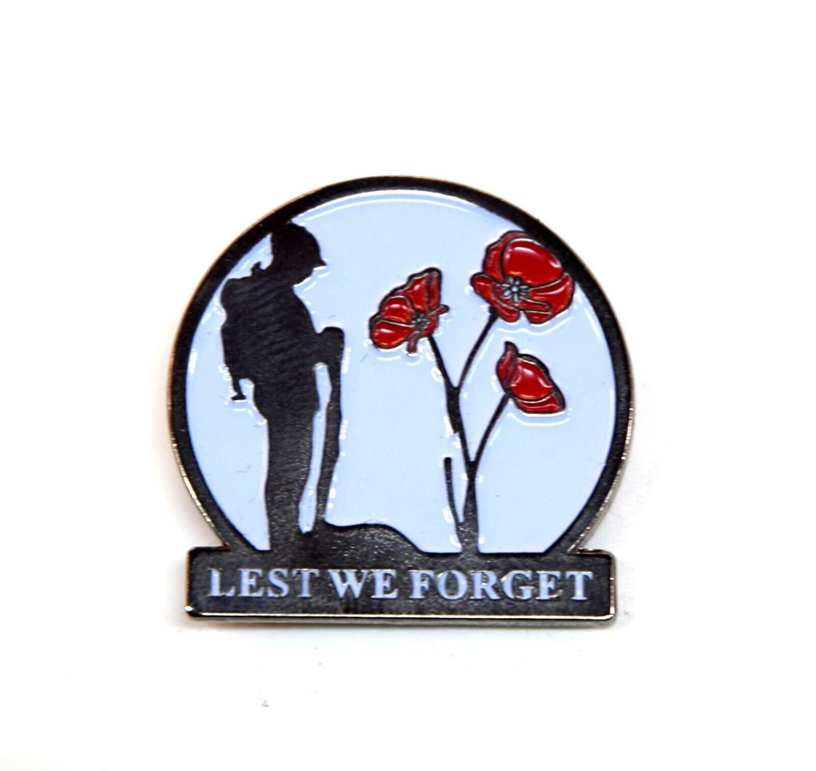 LEST WE FORGET Metal Brooch Remembrance P0PPY UK 2023 Soldier White Enamel
