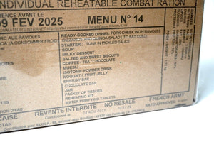 French Army RCIR Ration Pack Menu 14 (Expiry Feb 2025) NATO 24 Hour Meal MRE.