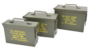NATO 50Cal Ammo Box Army Storage Ammunition Surplus Issue Tin Tool Metal 3 Sizes