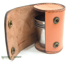 Vintage Stirrup Cups x4 Set With Leather Case Hunting Shooting Military Shot Cup