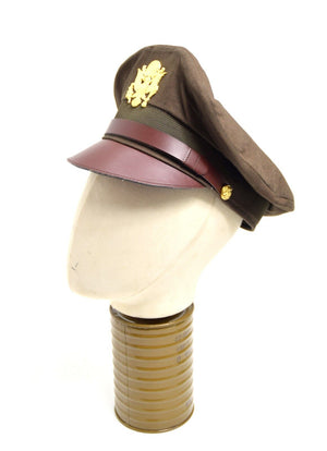 Repro US Army WW2 Officers Peak Cap & Badge Brown WWII Replica Dress Uniform Hat