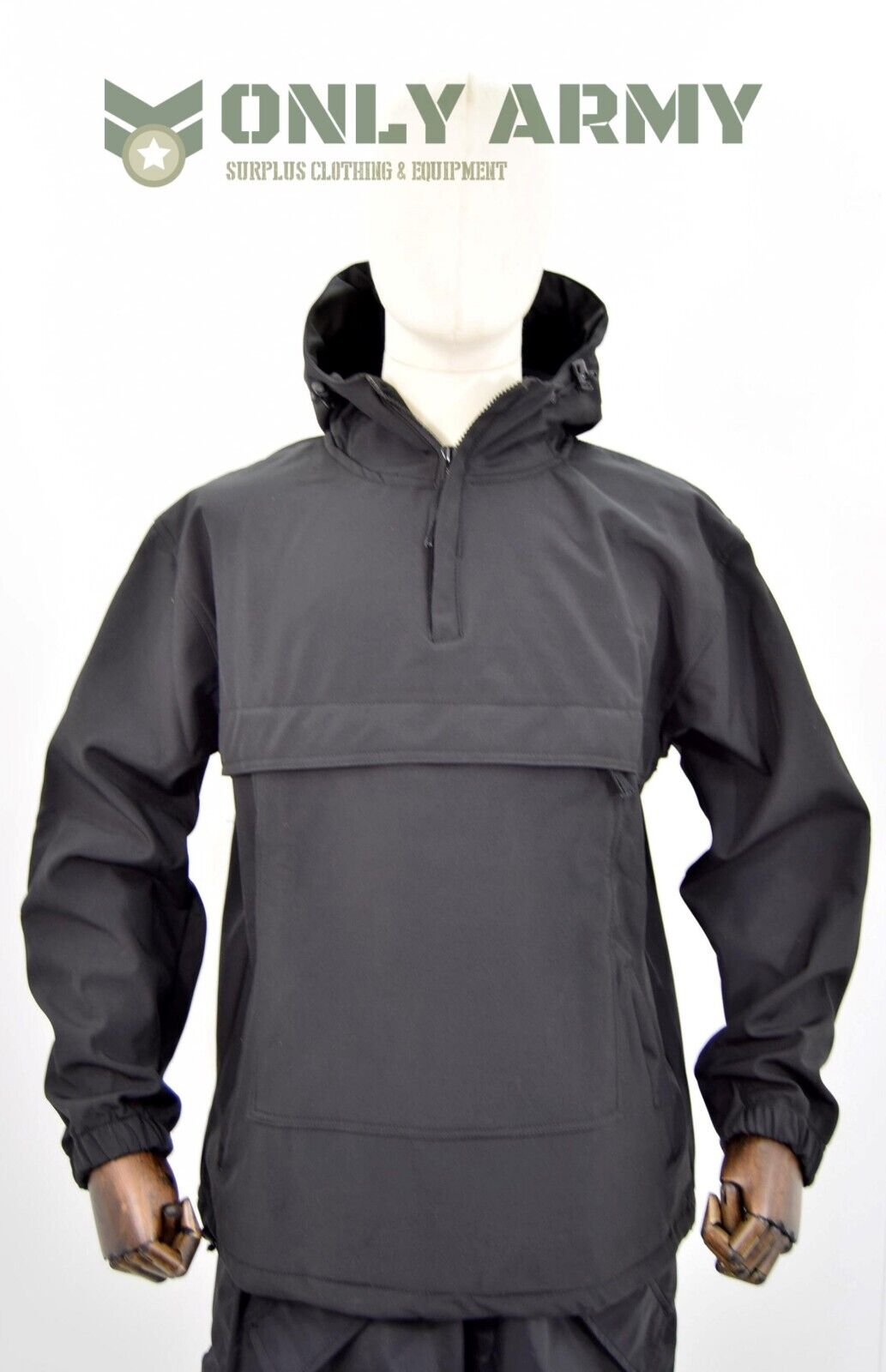 Army Black Fur Lined Winter Smock Canvas Cotton Anorak Buffalo Top Hooded Jacket