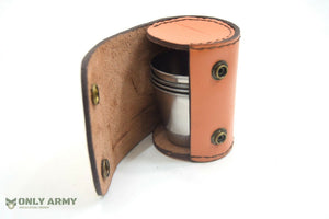 Vintage Stirrup Cups x4 Set With Leather Case Hunting Shooting Military Shot Cup