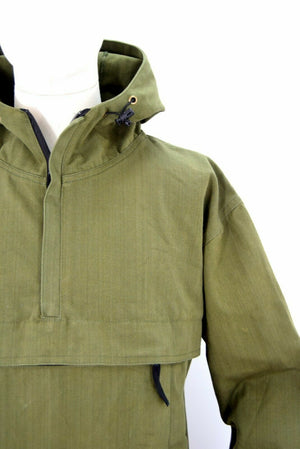Army Olive OD Smock Canvas Cotton Anorak Buffalo Top Hooded Jacket Thick Vintage