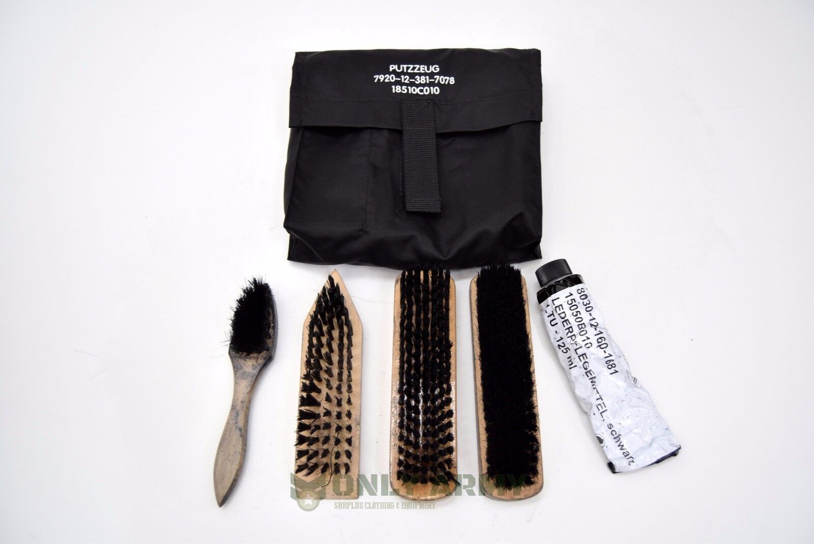 German Army Boot Cleaning Kit With Brushes + Pouch Black Cadet Military Boots