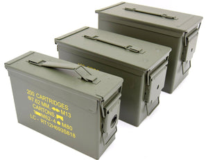 NATO 50Cal Ammo Box Army Storage Ammunition Surplus Issue Tin Tool Metal 3 Sizes