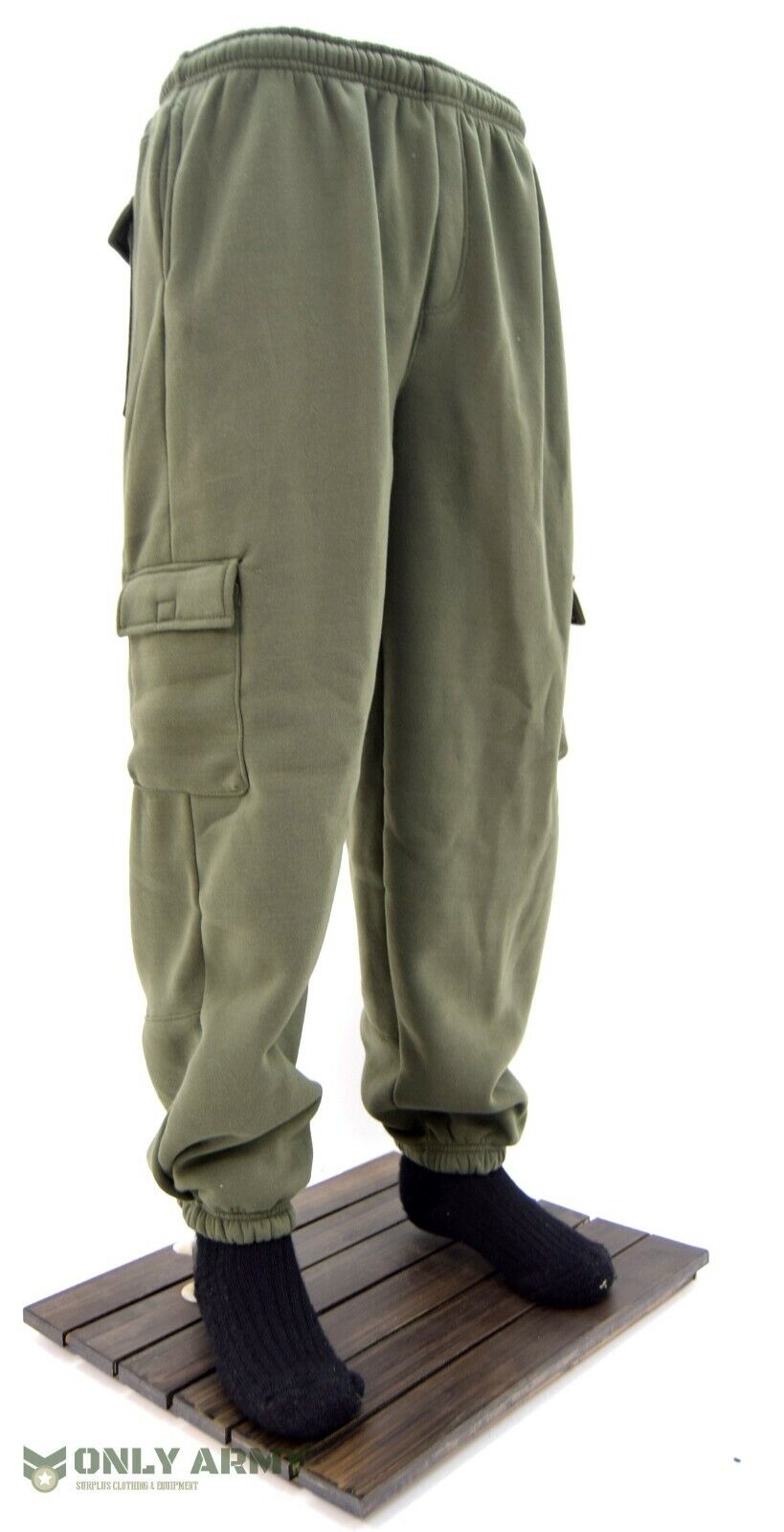 Army Olive Green Fleece Combat Jogging Bottoms Trousers Pant Side Cargo Pockets