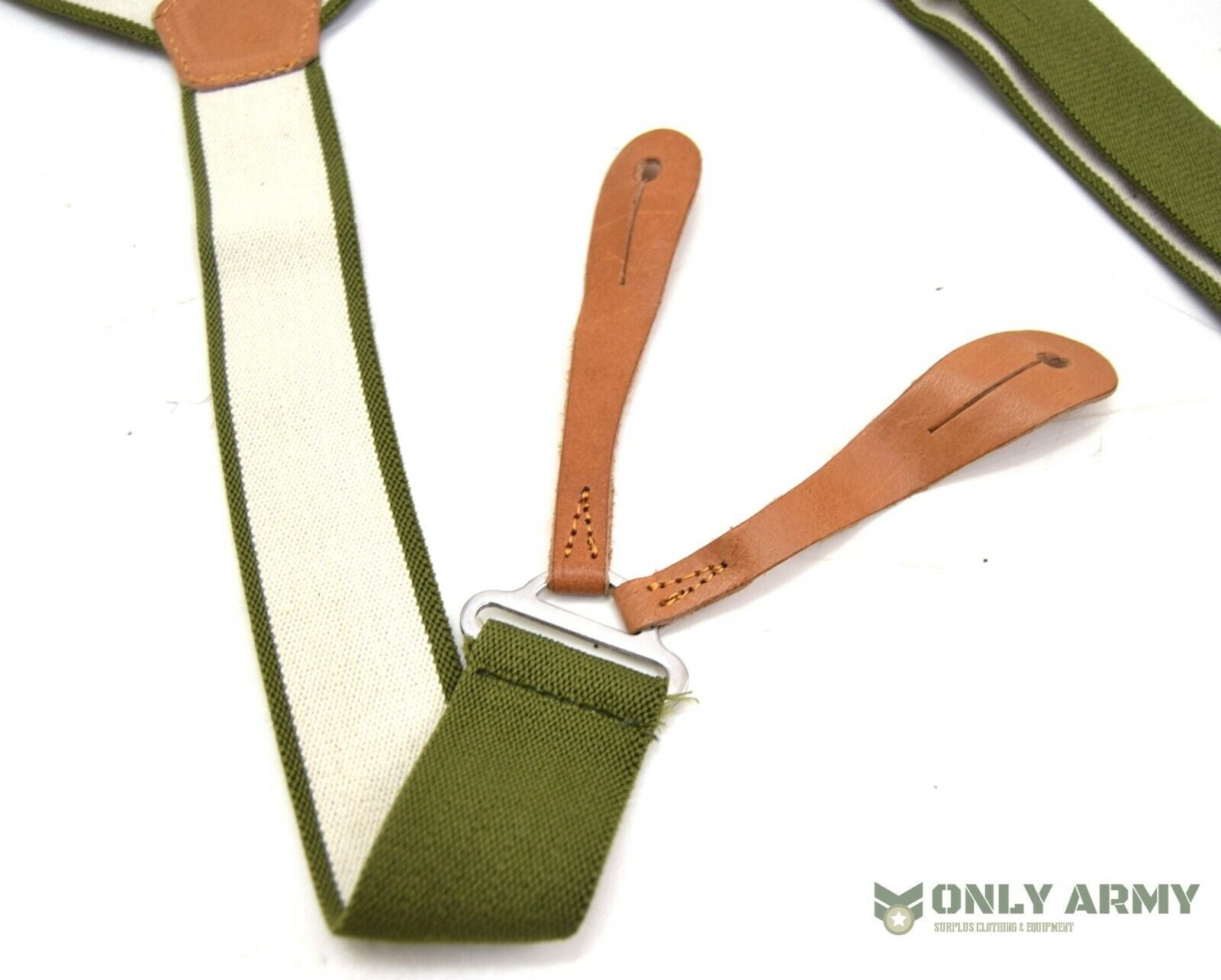 British Army Style Leather Braces Olive Green Button Brace Vintage Elasticated