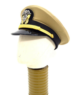 WW2 US Navy Officers Peak Cap Repro Dress Uniform Cap Military Army Tan Tropical