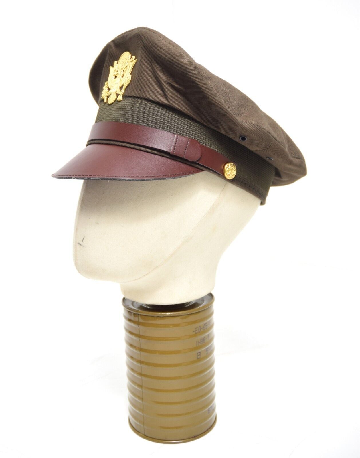 Repro US Army WW2 Officers Peak Cap & Badge Brown WWII Replica Dress Uniform Hat