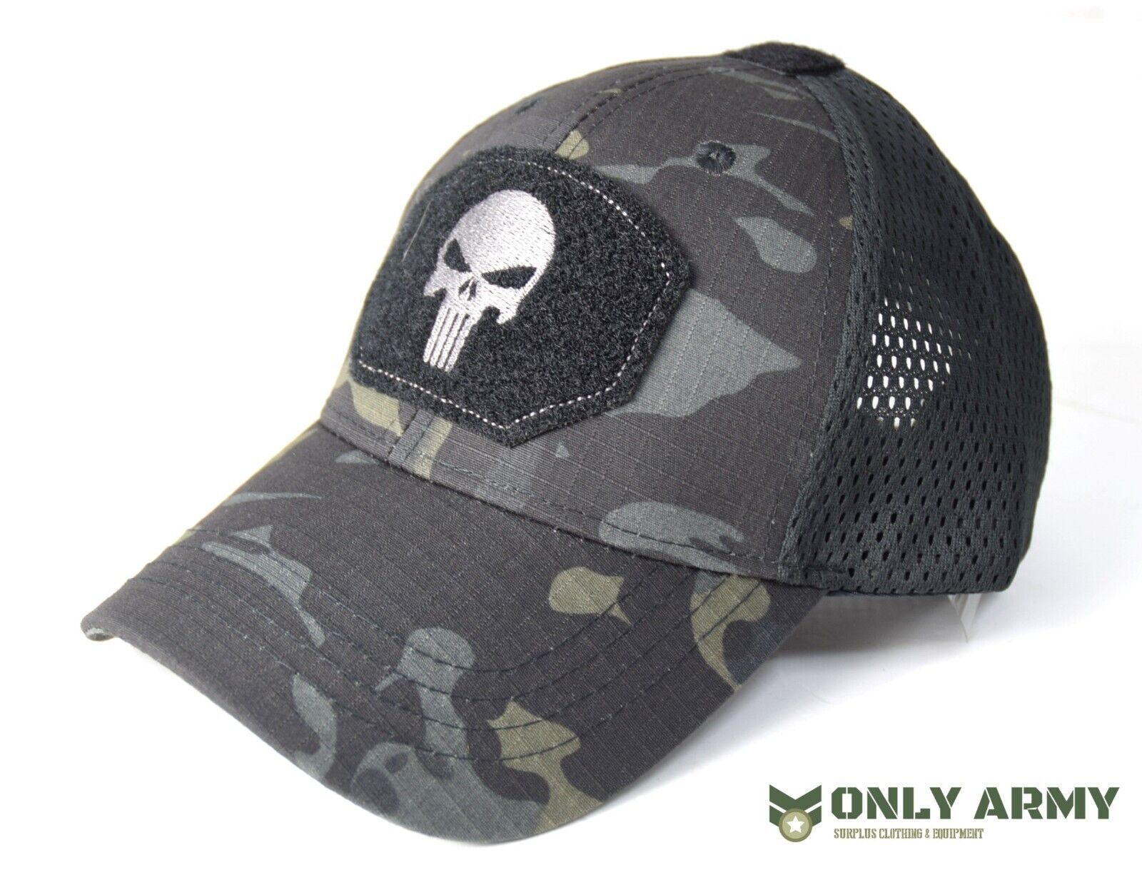 Black Camo PUNISHER Mesh Cap Panel Summer Hat Sniper Operators Baseball Skull