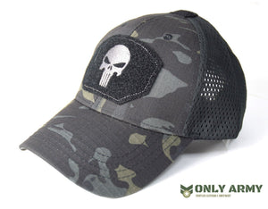 Black Camo PUNISHER Mesh Cap Panel Summer Hat Sniper Operators Baseball Skull