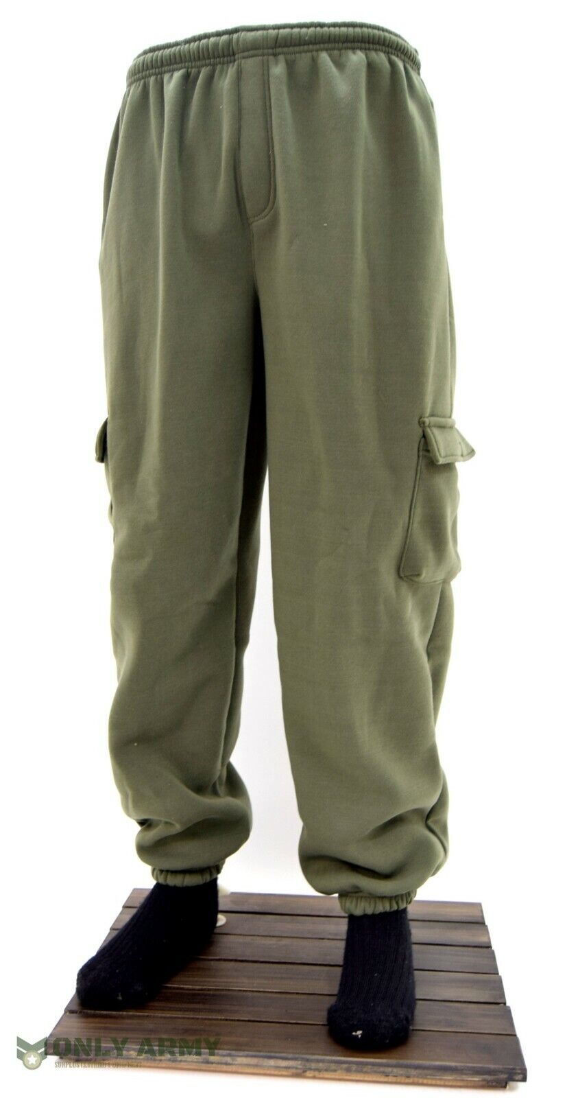 Army Olive Green Fleece Combat Jogging Bottoms Trousers Pant Side Cargo Pockets