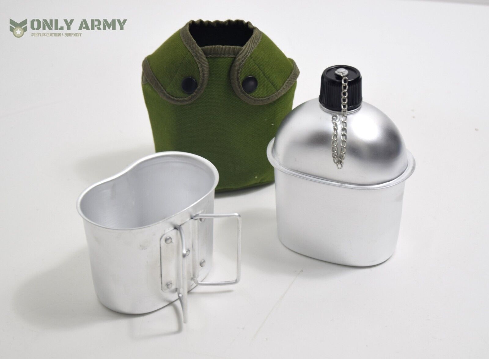 Army / Military Style Metal Water Bottle + Cup + Pouch Set Canteen Bottle Mug
