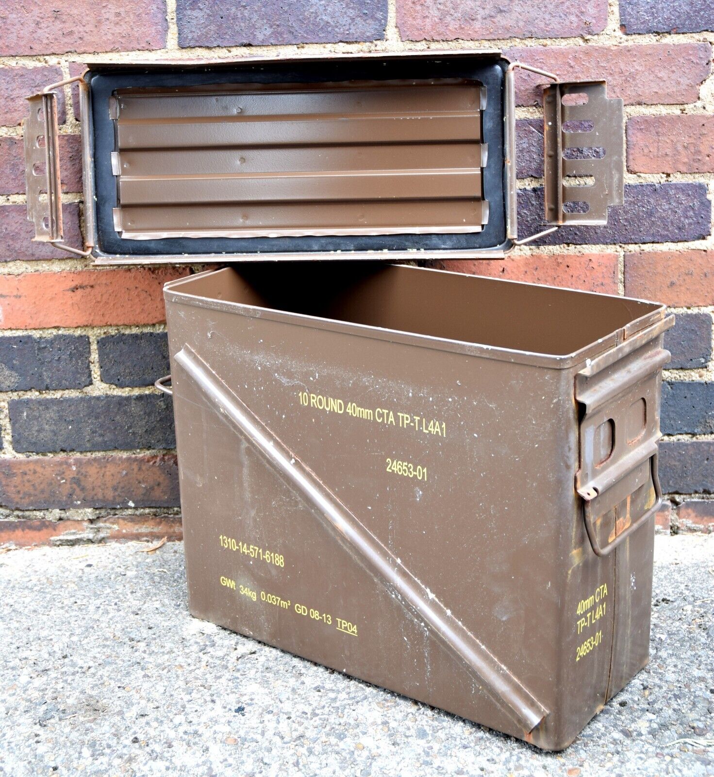Used British Army Metal Storage Box 30MM Ammo Case Tin Large Tool Box Surplus