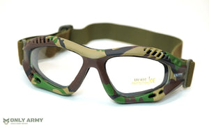US Army Military Style Woodland Camo Tactical Goggles Eye Protection Glasses
