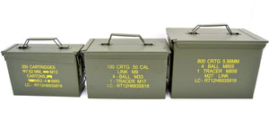 NATO 50Cal Ammo Box Army Storage Ammunition Surplus Issue Tin Tool Metal 3 Sizes