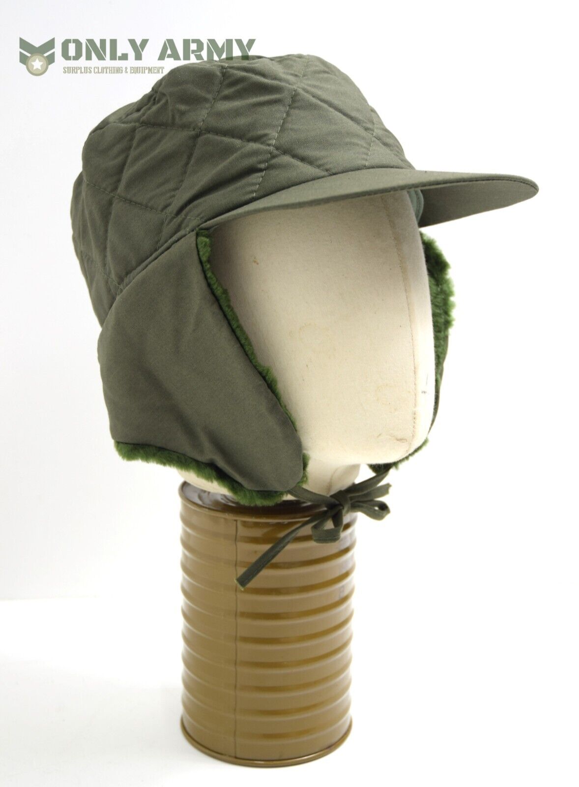 Swedish Army Style Winter Hat Size 61 XL Fur Lined Peak Cap Cold Weather Trapper