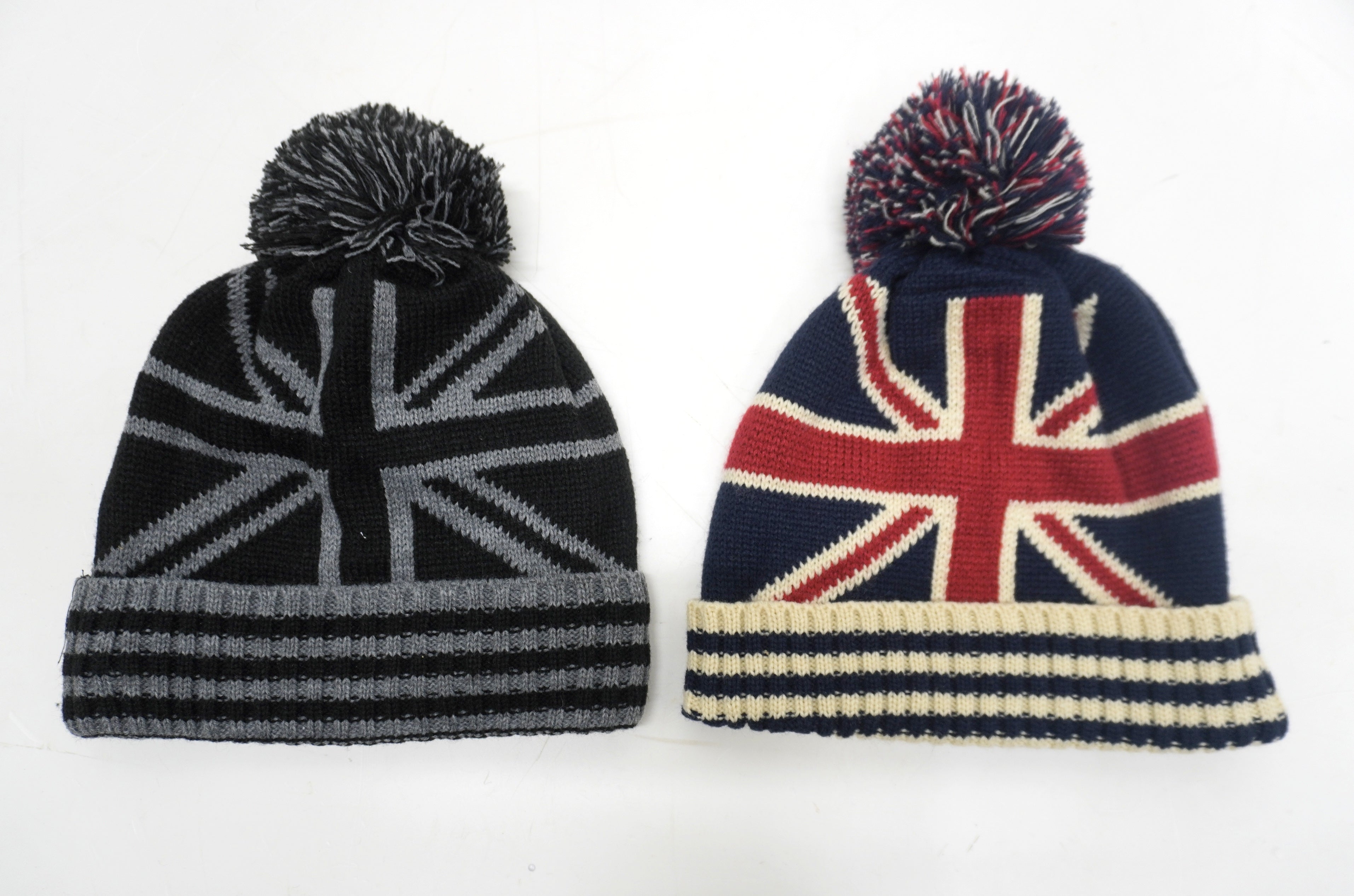 Union Jack Bobble Hats Cold Weather Winter Beanie Double Lined