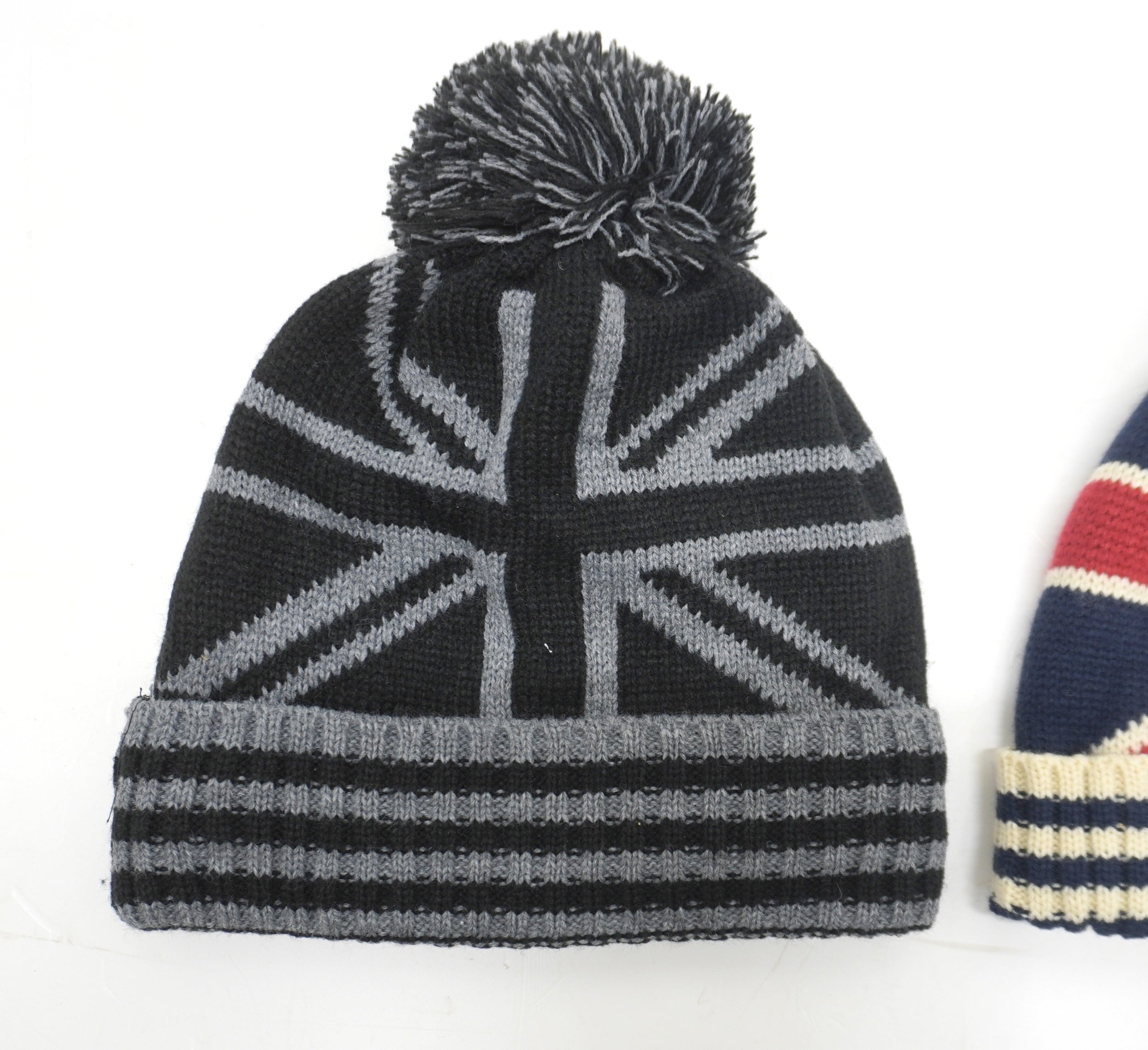 Union Jack Bobble Hats Cold Weather Winter Beanie Double Lined