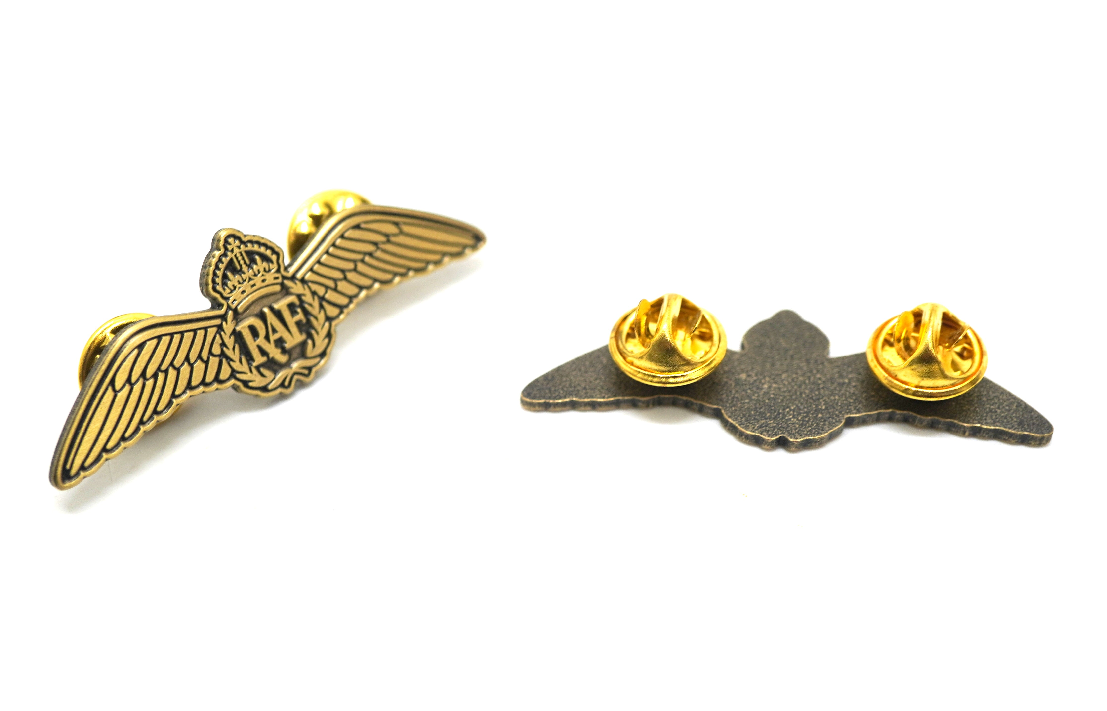 Kings Crown Royal Air Force RAF Wings Badge Gold Brooch Pin Enamel